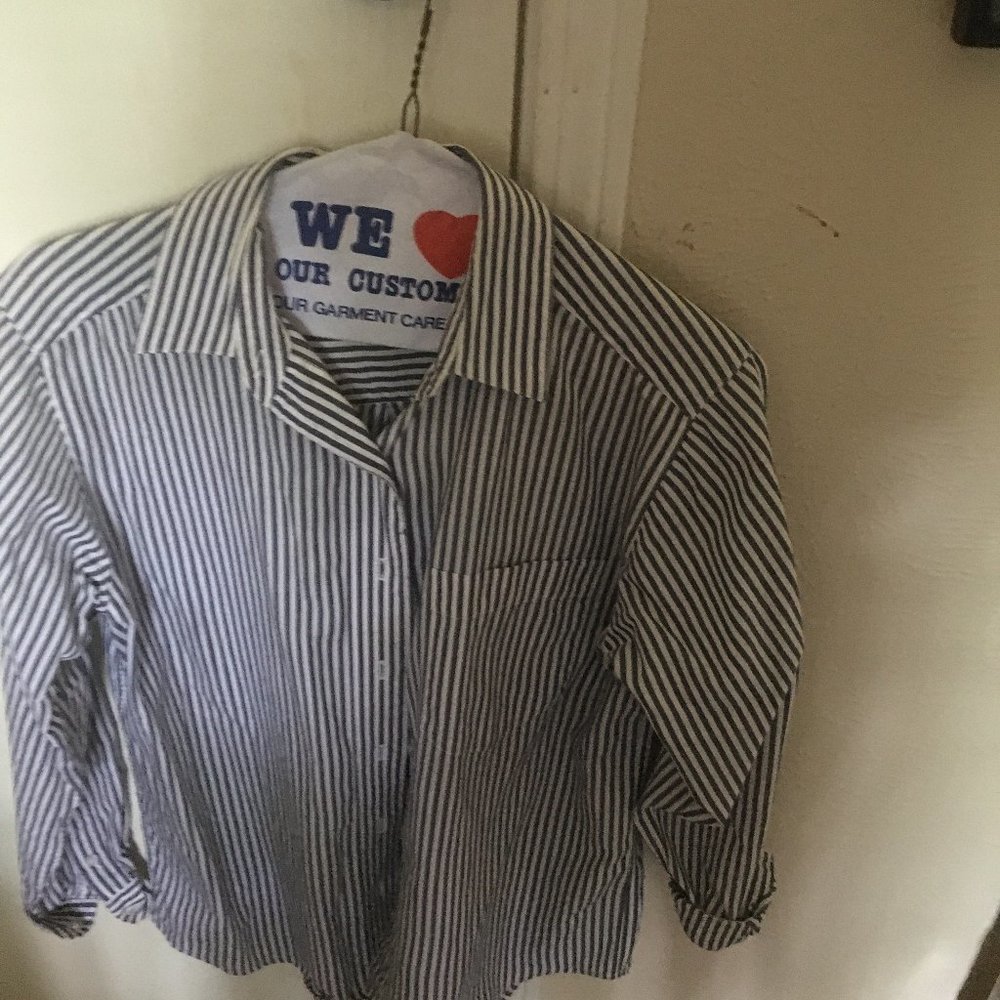Gray pin stripped blouse for blouse day.